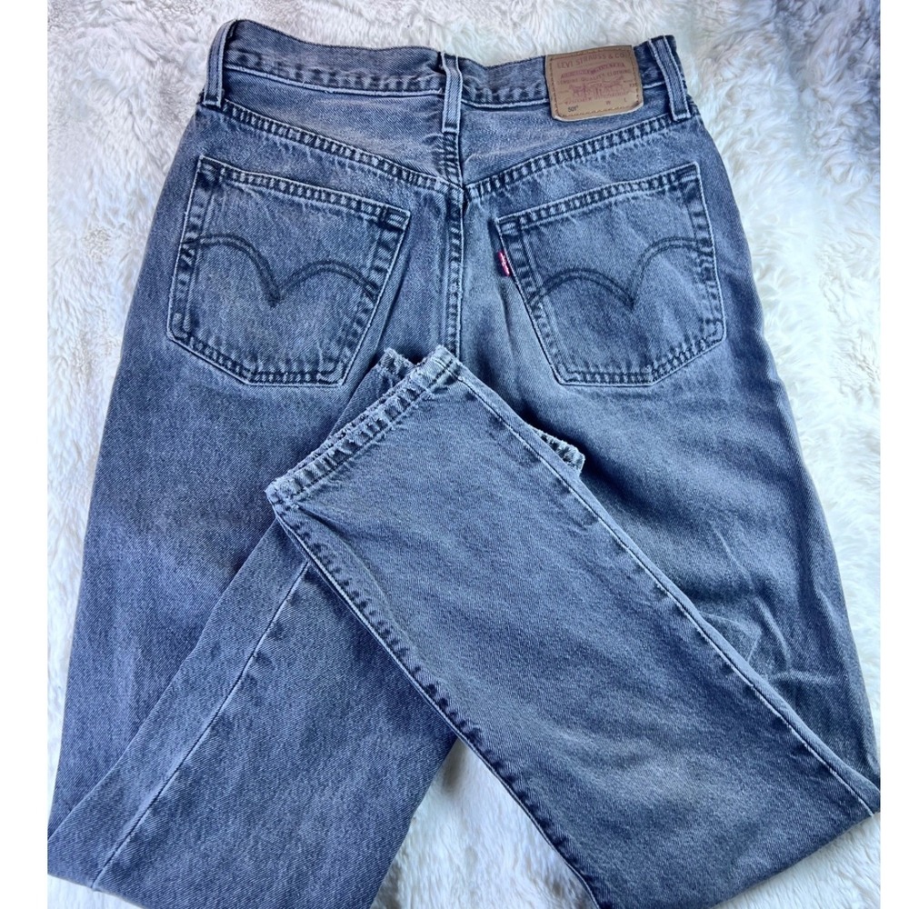 Levis 501 Original Fit Jeans Faded Black Distressed Straight Leg W26xL32 A19